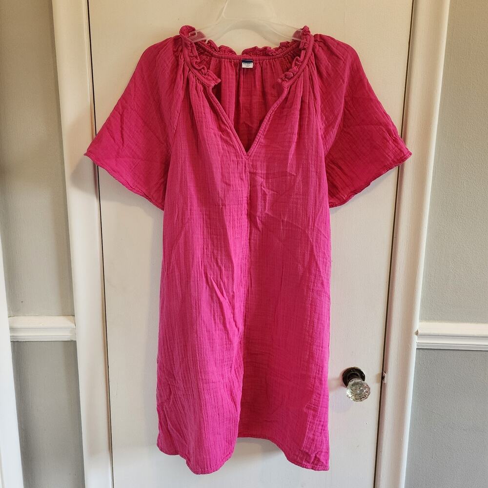 Old Navy Women's Small Pink Dress Cotton Crinkle Gauze Pockets Swing Flutter